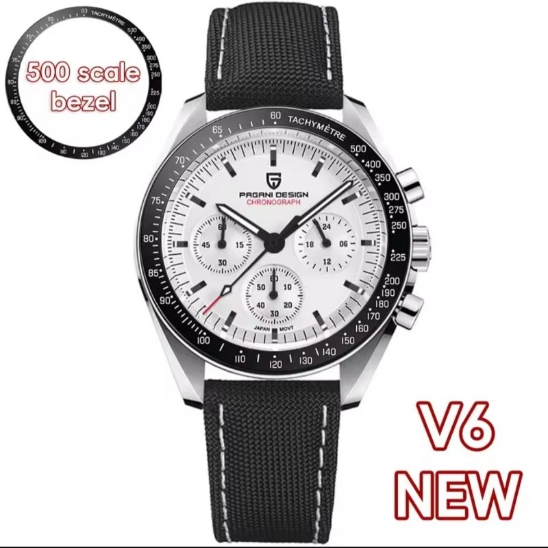 NEW PAGANI DESIGN SPEEDMASTER MECAQUARTZ SEIKO VK63 SAFIR DOME + AR COATING SOLID STEEL 316 L WR 100