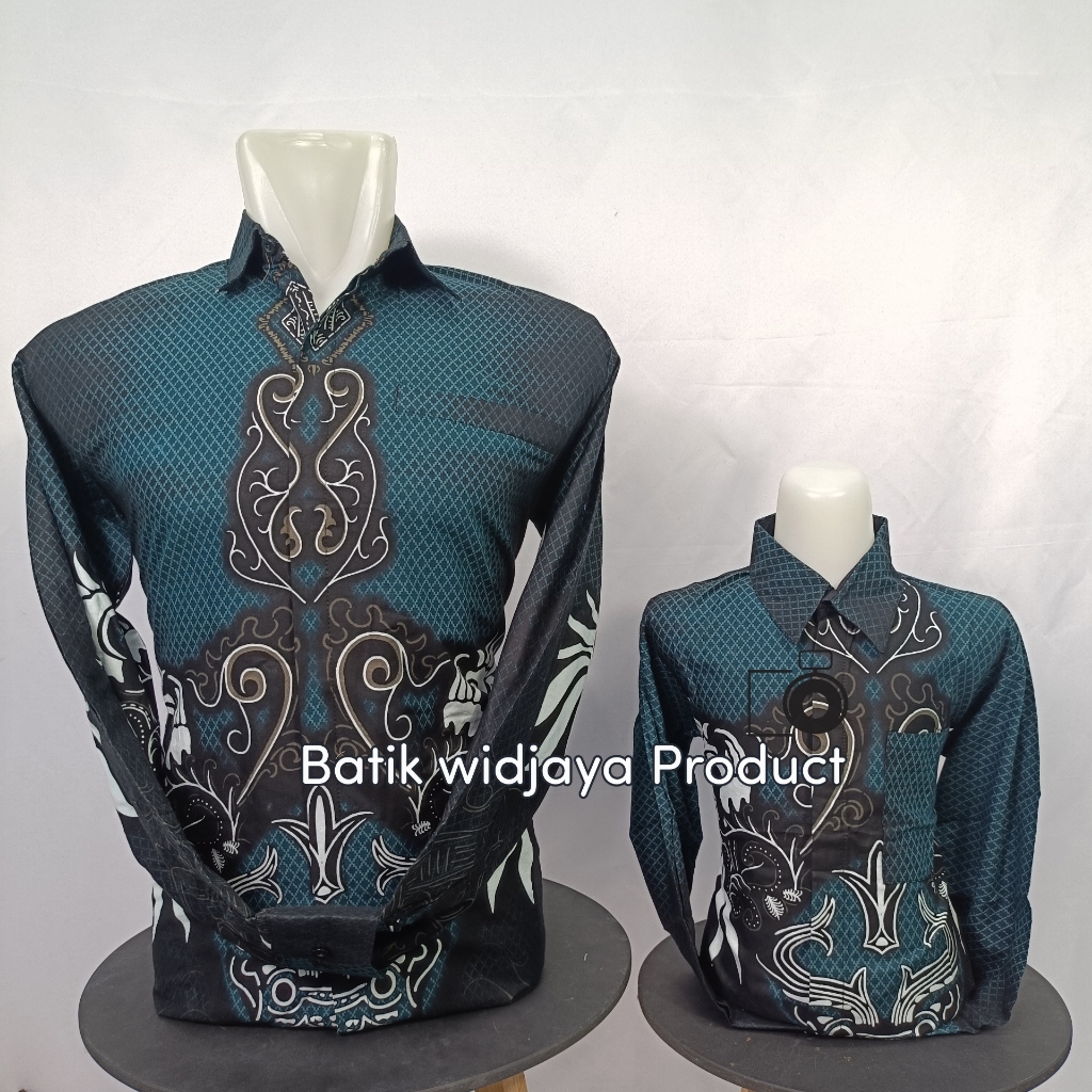 batik emerald / batik couple ayah anak warna biru emerald  bahan katun premium lapips furing sumater