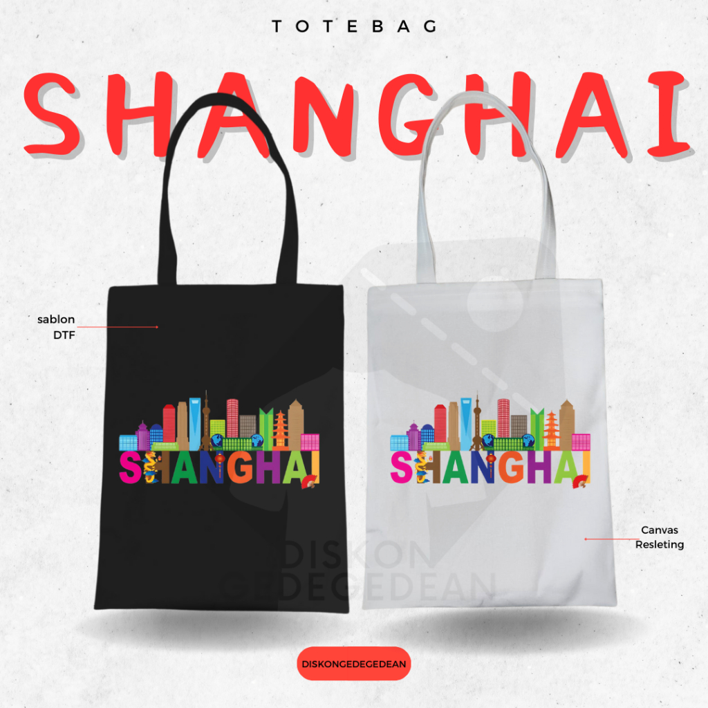 Diskongedegedean Totebag Shanghai Souvenir Tas Oleh Oleh China Kanvas Resleting 3