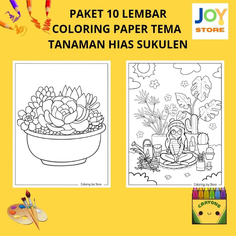 

PAKET 10 Lembar Kertas Gambar Mewarnai Tema Tanaman Hias : Sukulen / Succulent Cute Ukuran A4 150 gsm - Coloring Paper 080