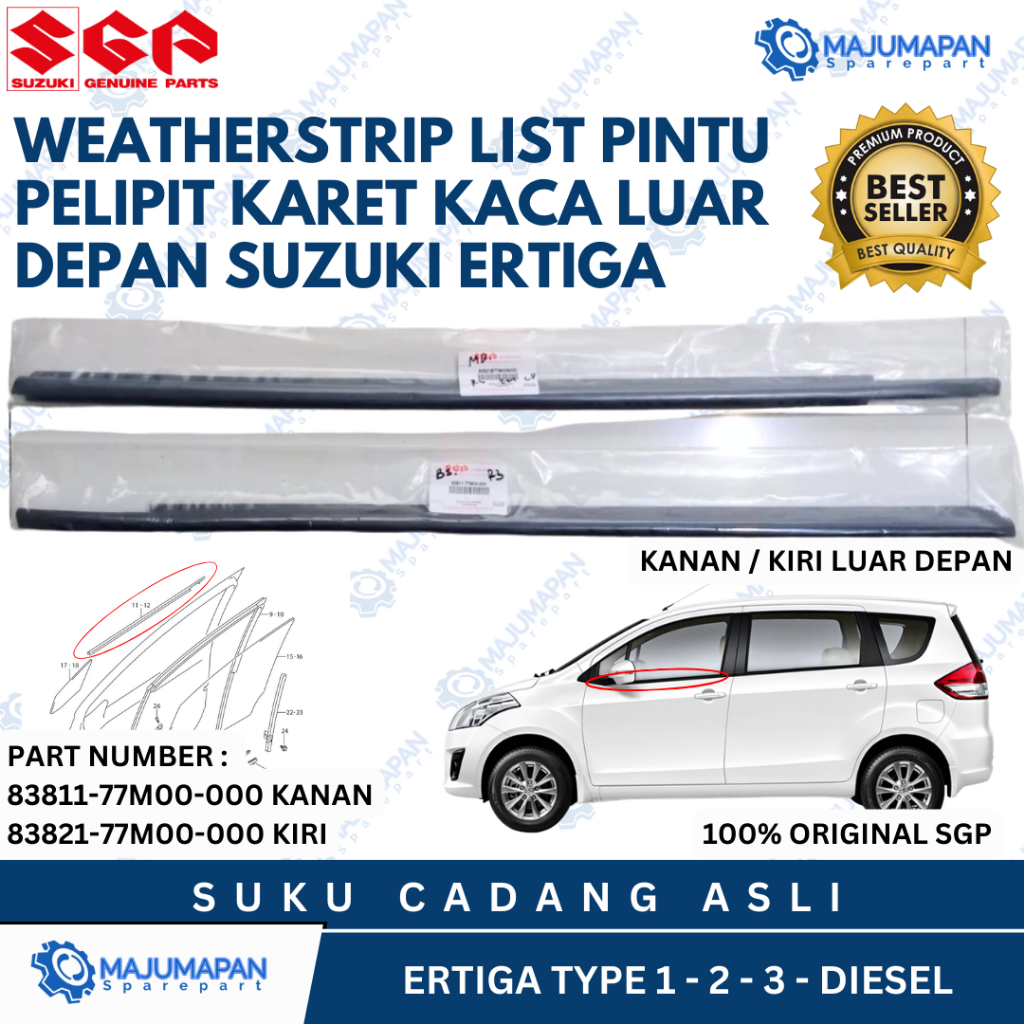 WEATHERSTRIP LIST PINTU PELIPIT KARET KACA LUAR DEPAN SUZUKI ERTIGA SGP