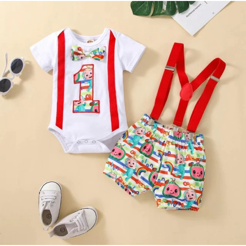(1-2 TAHUN) Baju Cocomelon Anak Bayi | Baby Romper Jumper Birthday Setelan Baju Ulang Tahun Anak Coc
