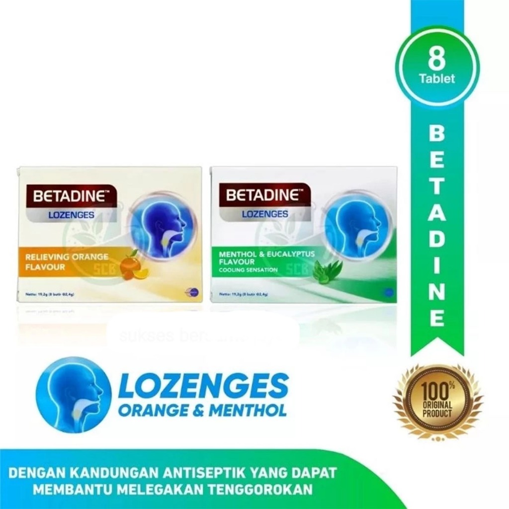 

Betadine Lozenges Throat Lozenges 1 Strip ( 8 Tablet Hisap) Permen Pelega Tenggorokan