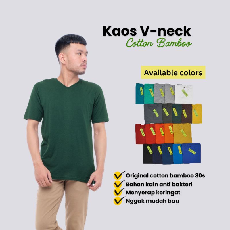 Kaos Polos V-Neck Katun Bambu/Cotton Bamboo 30s Original 100% Bahan Adem Menyerap Keringat