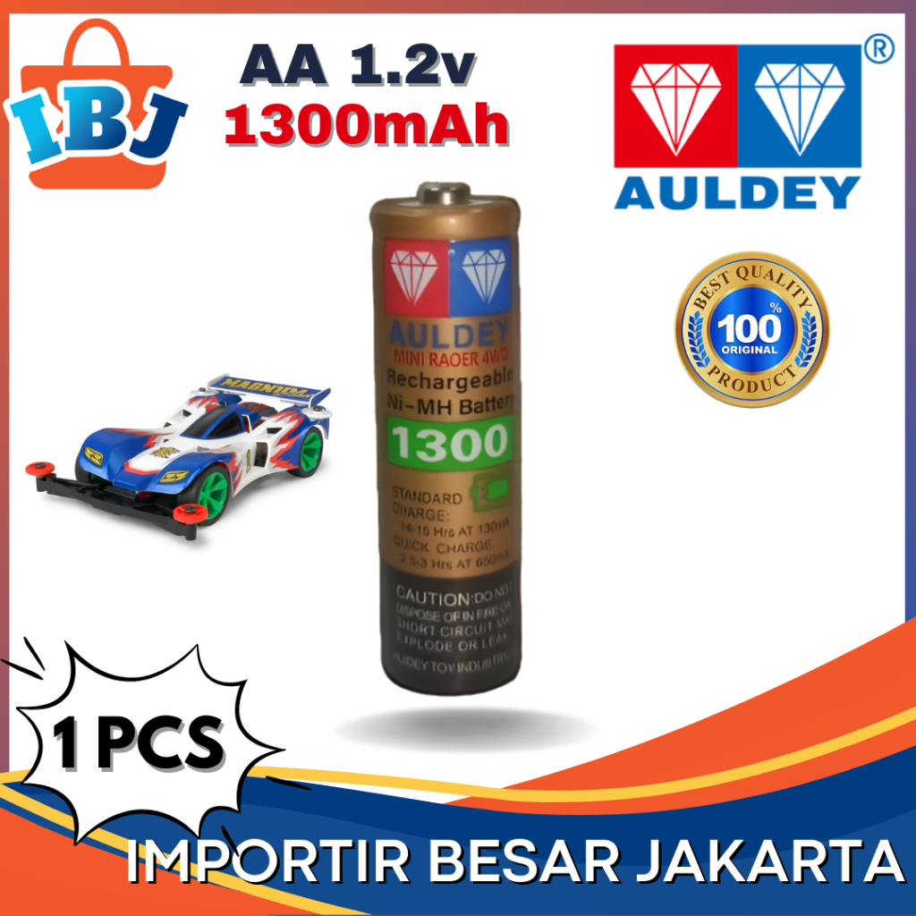 Baterai Cas AA A2 AULDEY 1300mAh 1.2V 1 pcs Batre Charger AULDEY 1300 Mah Rechargeable Battery AA A2