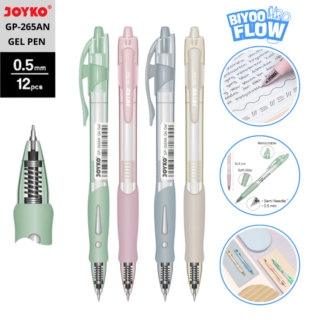 

Joyko 1 Lusin 12pc Pulpen Gel Pen 0.5mm GP-371 Bolpoin Gel Hitam Biru