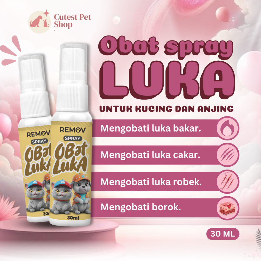 Spray Obat Kucing Luka Basah Bakar Koreng | Pengering Luka Lecet Berdarah Semprot Pada Kucing Anjing