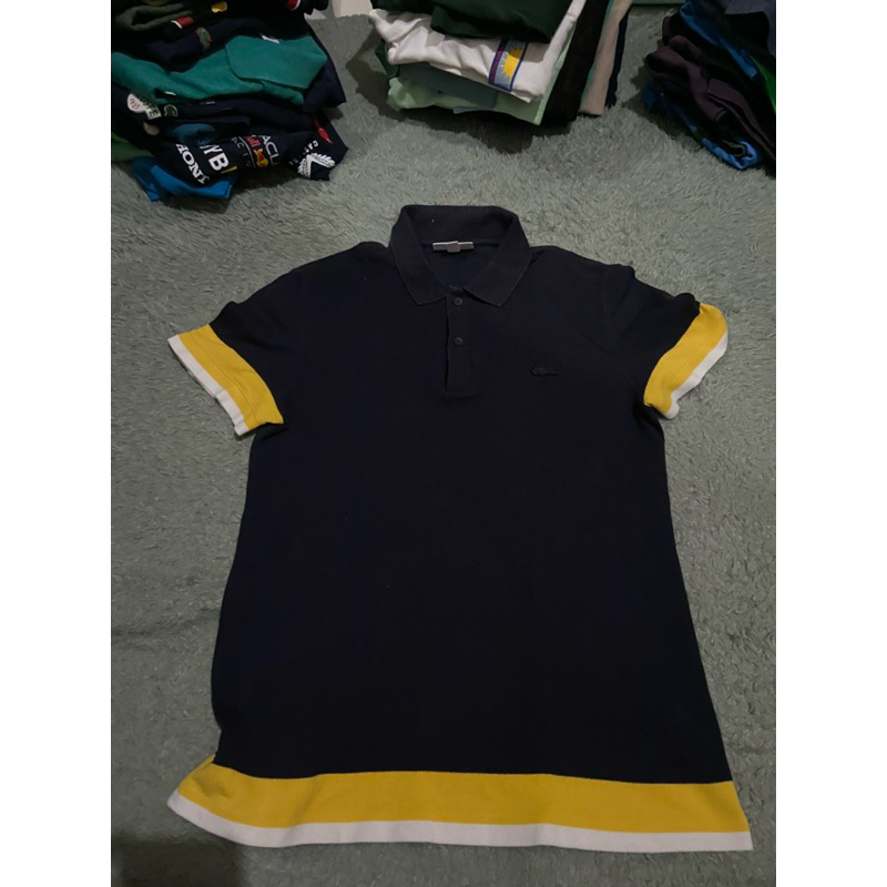 lacoste polo regular fit navy yellow white striped color