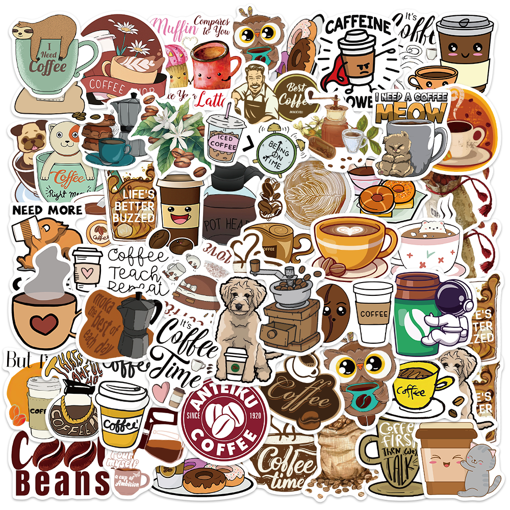 

50pcs stiker seri kopi stiker tahan air cocok untuk botol air komputer skateboard dan helm