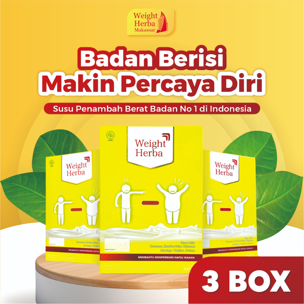 

Paket 3 Box Weight Herba: Meningkatkan Nafsu Makan Meningkatkan Berat Badan 1 Box Isi 200 Gram
