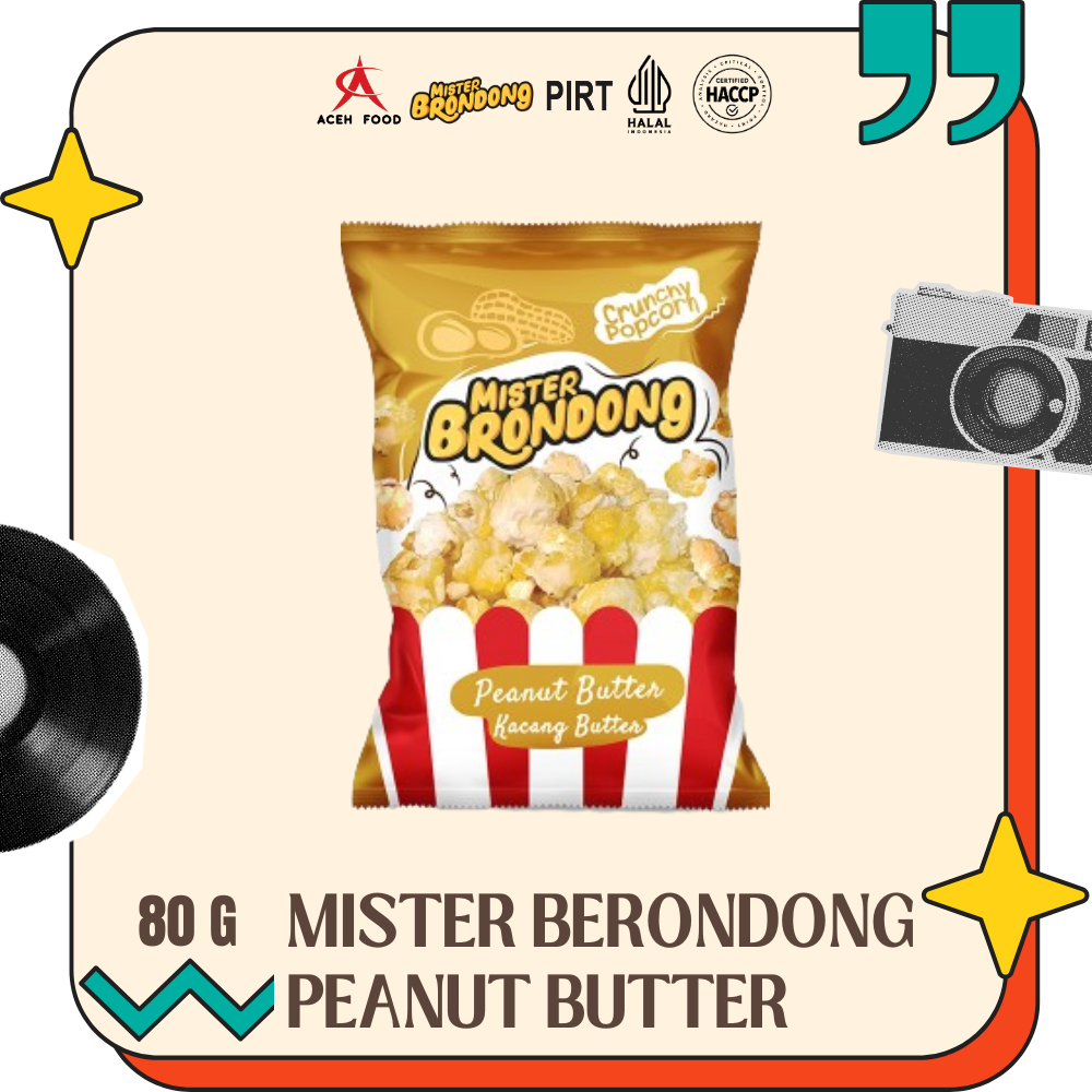 Snack Cemilan Jagung Popcorn Mister Brondong  Peanut Butter 80gr | Aceh Food