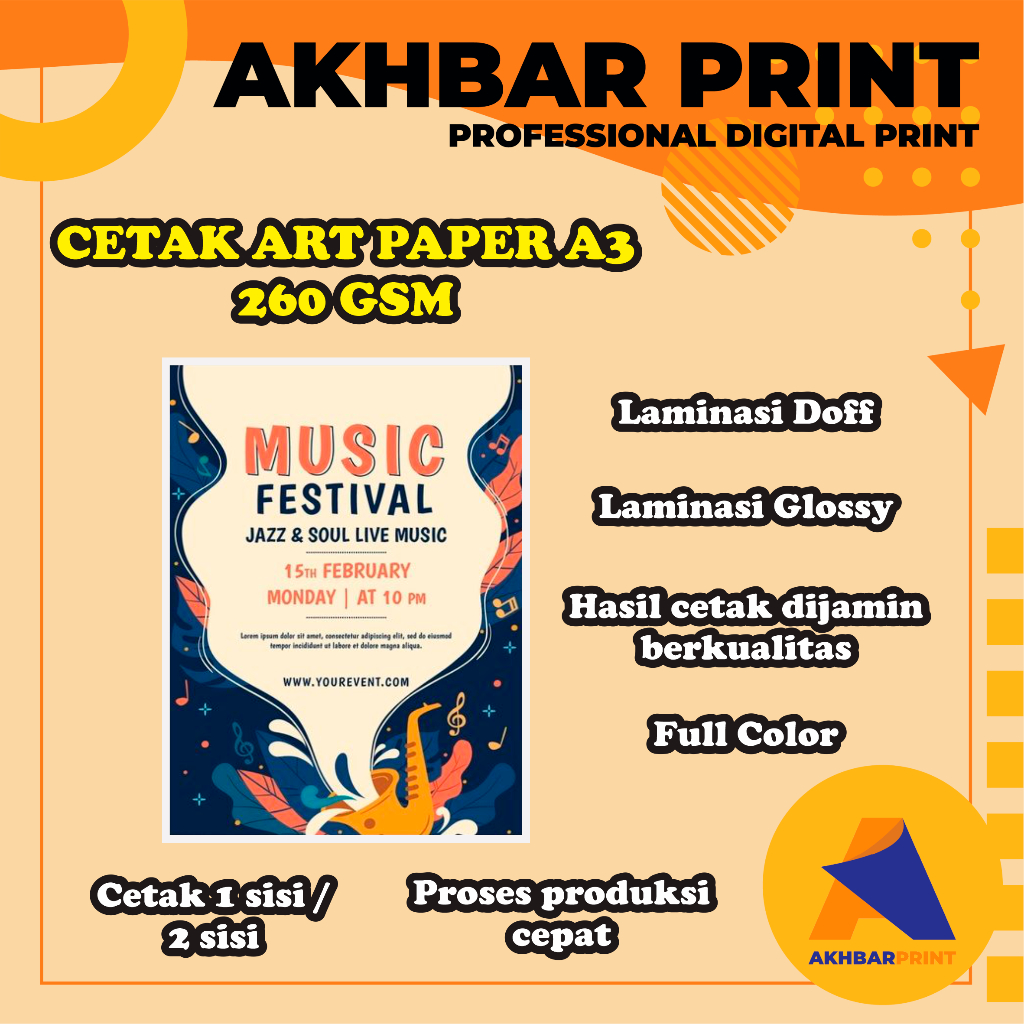 

Cetak A3 Art Paper 260 gsm Poster Custom Full Color - AKHBAR PRINT