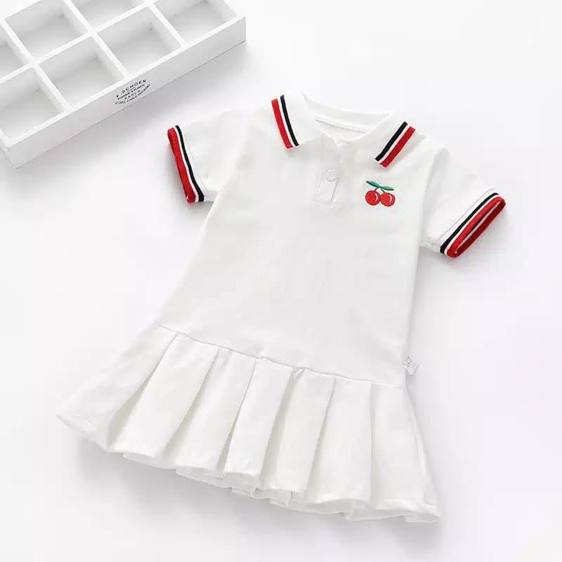 gaun dress anak perempuan  dress polo anak dress casual anak polos ceri warna putih cherry