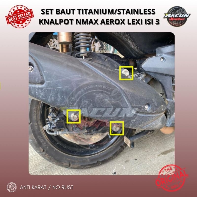 set isi 3 baut titanium knalpot nmax aerox Lexi original titanium