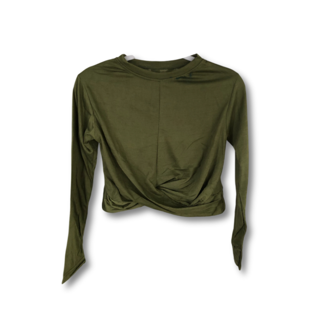 Baju Blouse Atasan Wanita Lengan Panjang Casual Polos Hijau Army, OOTD Wanita Kekinian