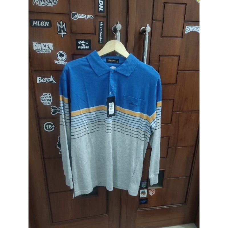 Kaos Kerah Hassenda Lengan Panjang Warna Biru, 100% Original & Murah