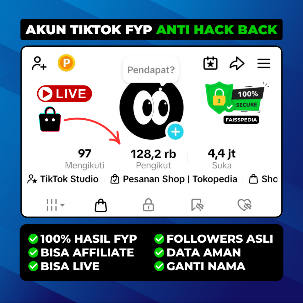 Akun TikTok FYP 40.000 - 100.000 Followers Bisa Live & Affiliate
