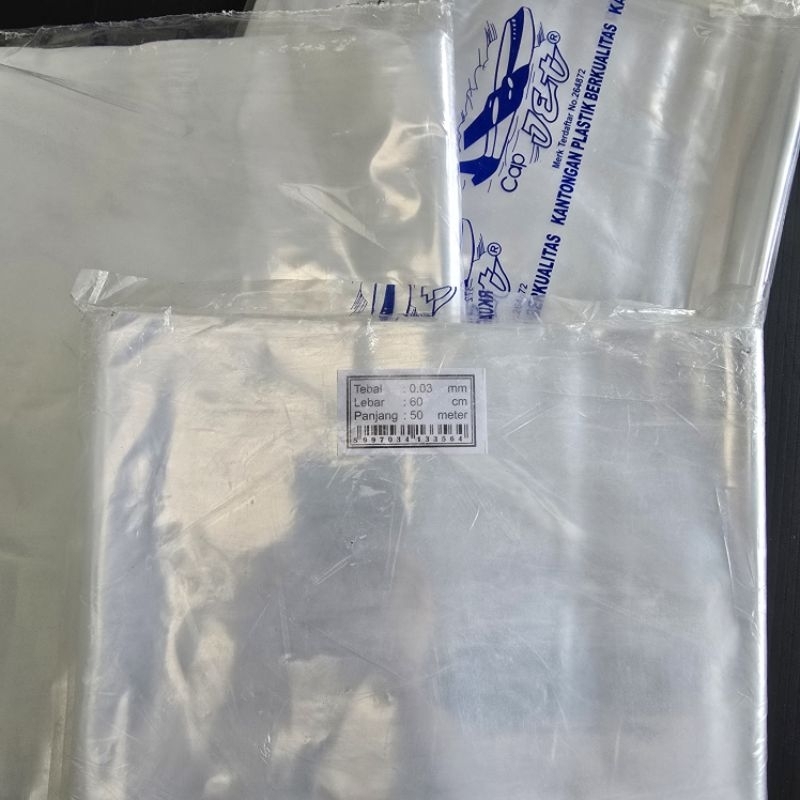 Plastik PP Rol/Plastik Roll PP Bening Tebal 0.03 Lebar 60cm Panjang 50m Cap Jet