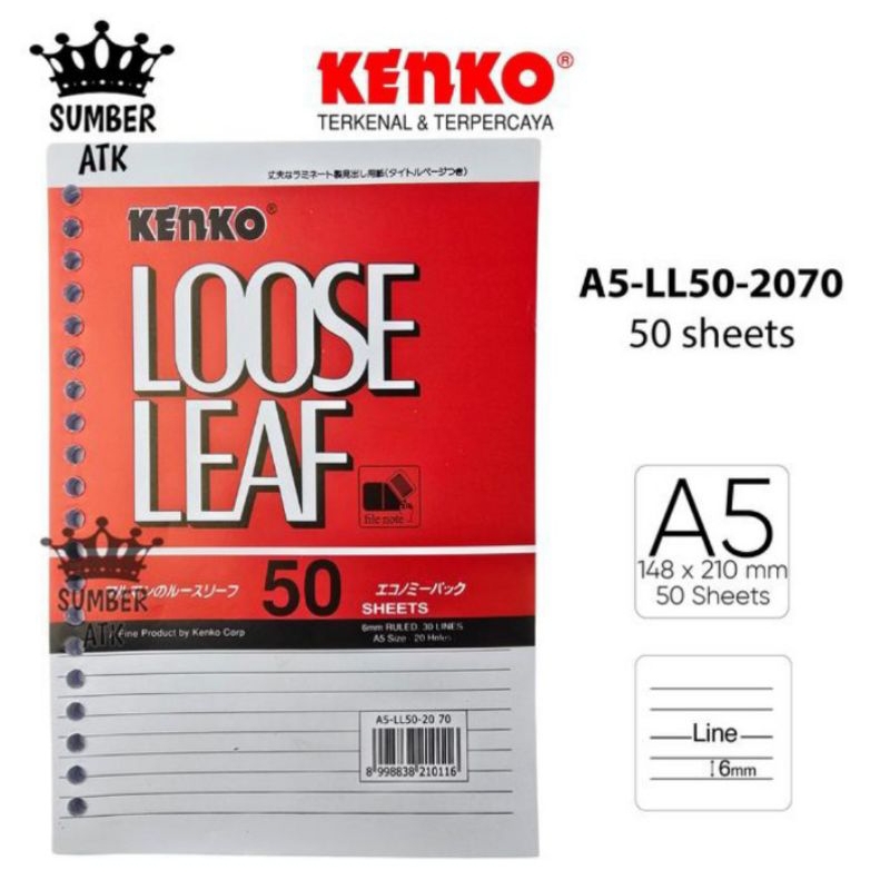 

Kenko Kertas loose leaf atau kertas file note ukuran A5 LL-50 2070 - 50 lembar