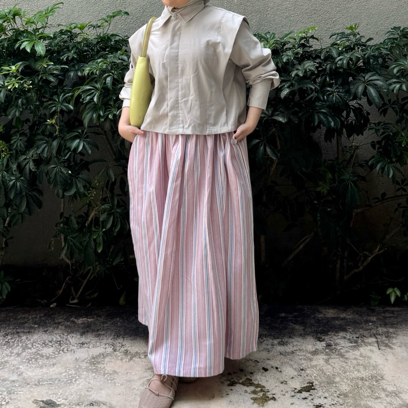 Zy ByNeeth Linea Skirt - Stripes Skirt - Rok Motif Garis - Rok Katun