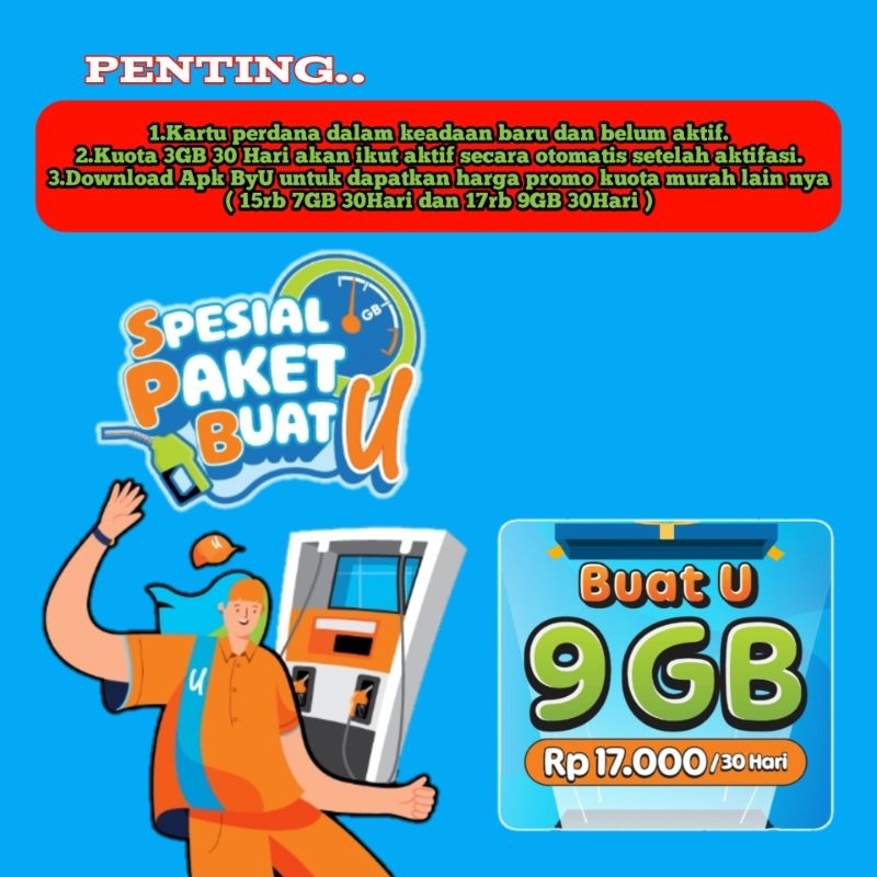Kartu Perdana ByU 3GB 30 Hari Jaringan Telkomsel Luas dan Kencang Anti Lemot bonus tusuk sim card