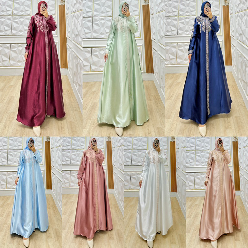 Gamis satin cristal bordir mewah