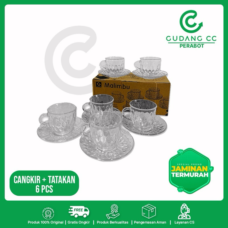 (GCC-HW) Gelas Kaca Set 6 Pcs  + Tatakan Mini Polos Hari Raya Hampers Lebaran Cantik Kopi Teh
