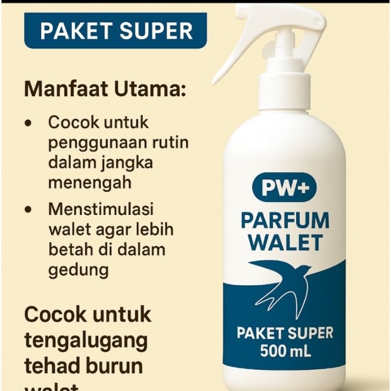 PW+ Parfum Walet – Paket Super (500 mL)Solusi Tepat untuk Menarik dan Menjaga Walet Betah di Gedung 