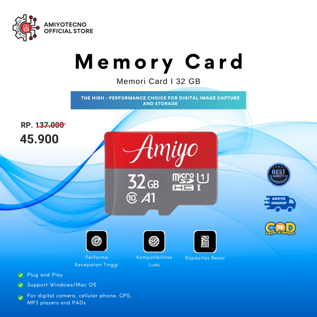 Amiyo Memory Card HP/CCTV/Laptop/ Kamera/Tablet Kartu Memori SD  32GB SD Cards Original Compatible C