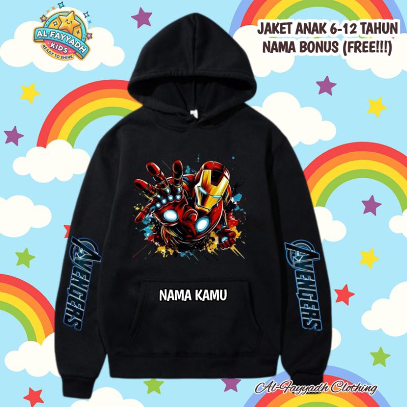 JAKET HOODIE ANAK LAKI LAKI GAMBAR AVENGERS IRON MAN - FASHION ANAK COWOK KEREN TERBARU USIA 6-12 TA