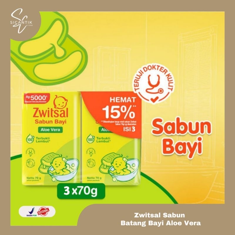 ZWITSAL BABY SABUN BATANG ALOEVERA & MILK HONEY 70 GR | PAKET HEMAT SABUN BATANG ZWITSAL BAYI 3 X 70
