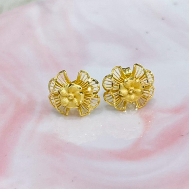 giwang pita bunga kerawang simple elegant emas asli kadar 700