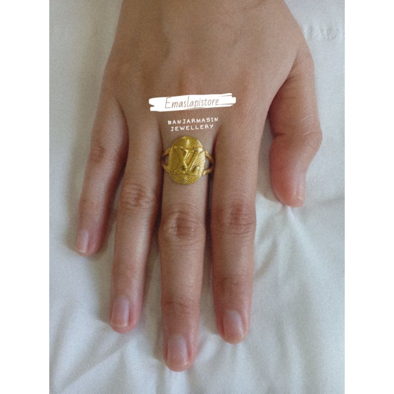 Cincin Mini Koin Oval Arsir -V- Lapis Emas 999 Banjar