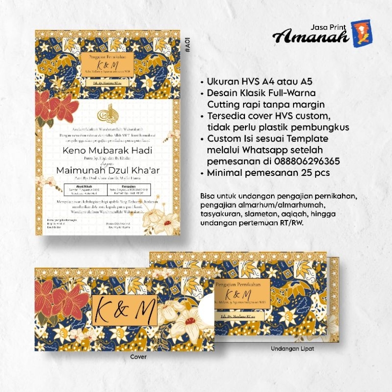 

[A01] Undangan Lipat HVS A4/A5 Desain Klasik Batik Biru Oranye Landscape | Pengajian, Walimah, Tasyakuran, Slametan, Sunatan, Acara RT/RW