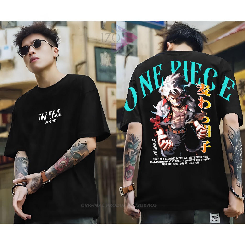 Baju Kaos Tshirt Distro Gambar Anime One Piece Strawhat Pakaian Pria Wanita Keren Lengan Pendek Warn
