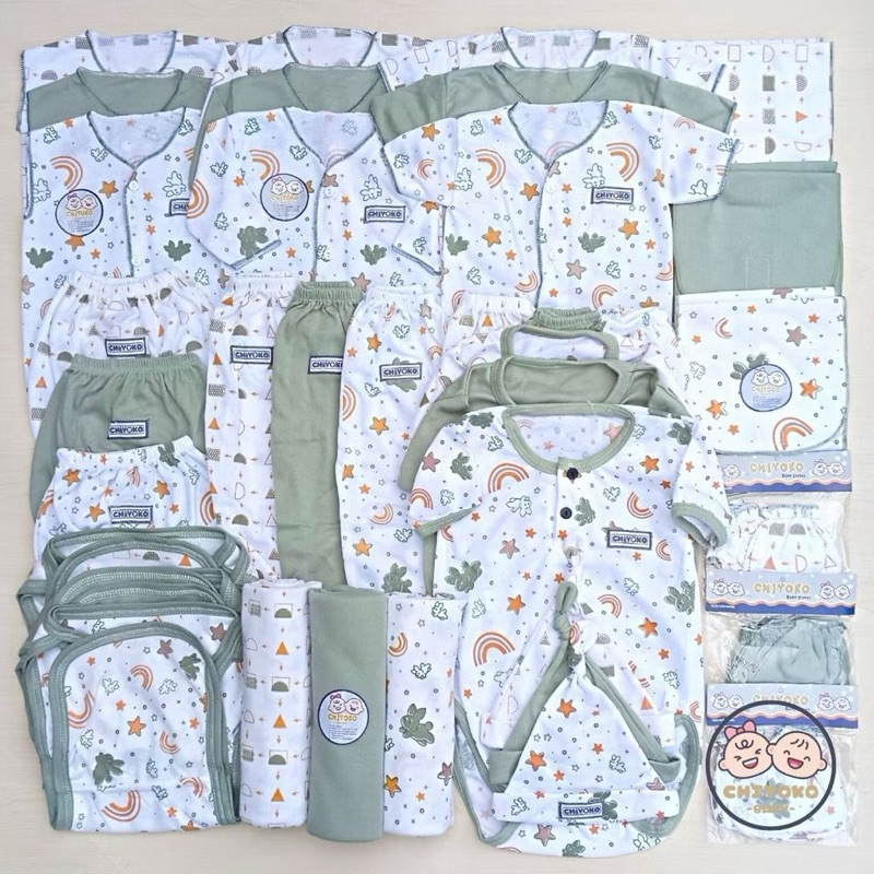 51 pcs Paket Hemat Baju Bayi (Chiyoko Baby) warna Hijau Sage