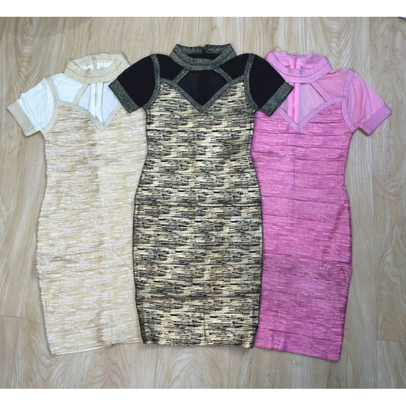 YKdress 0458 BBdress mini dress gold cream pink short sleeve lengan pendek V-neck dress kerah tinggi