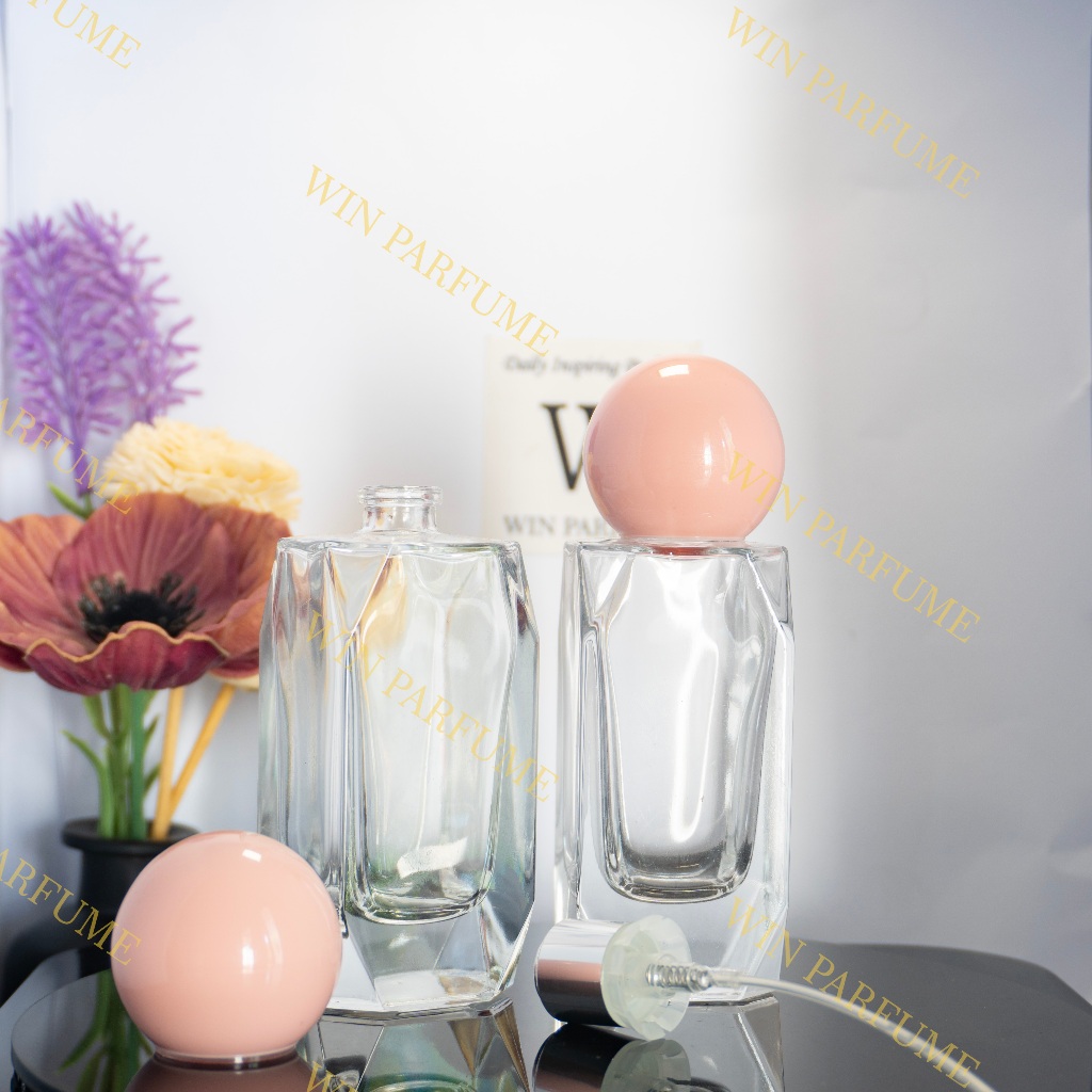 Botol Parfume Mewah 50ml Crystal Diamond Semi Press Tutup Bulat Pink Ring Spray Silver