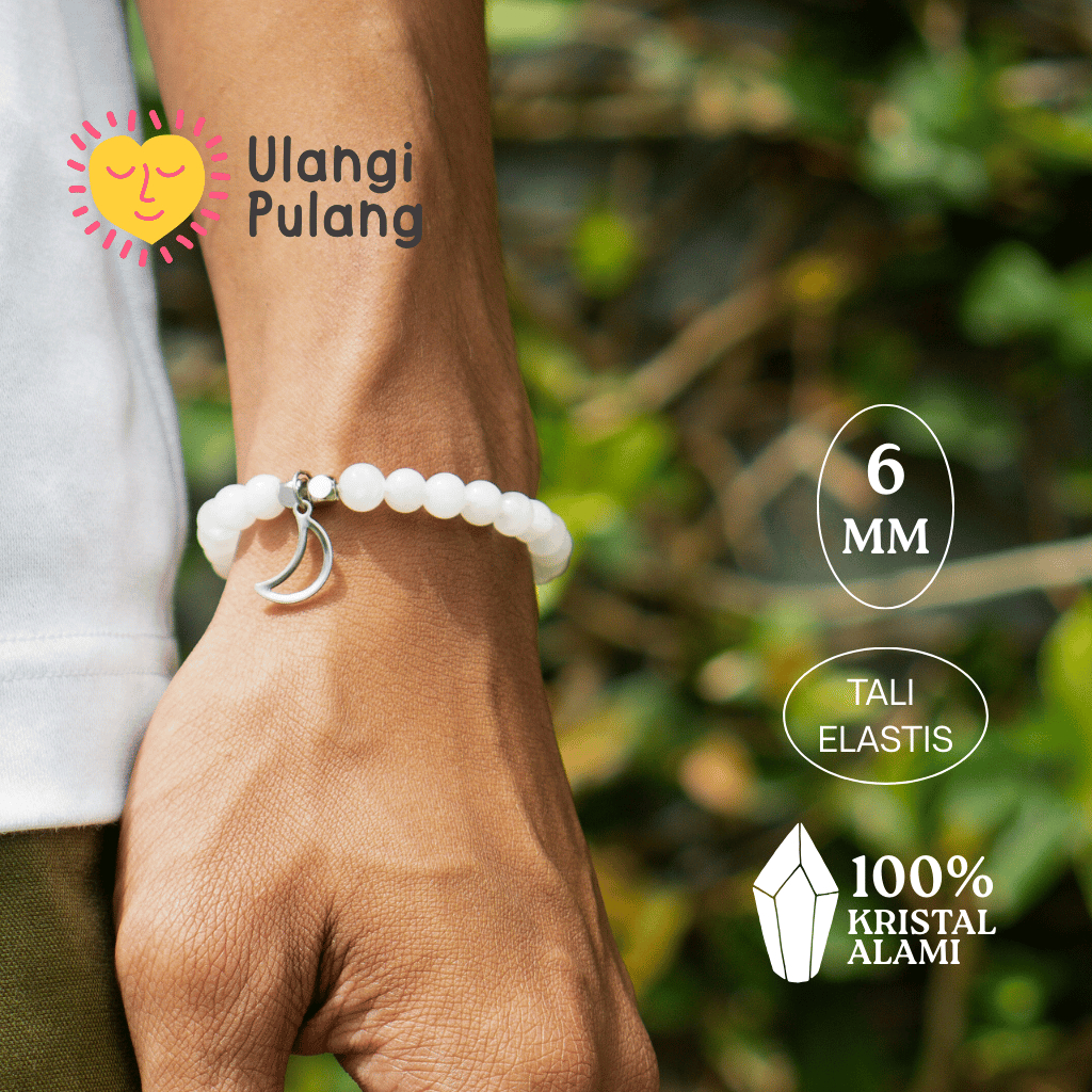 White Jade Giok Gelang Batu Alam Kristal Asli Putih Cakra Mahkota Crown Spiritual Kedamaian - Kecil