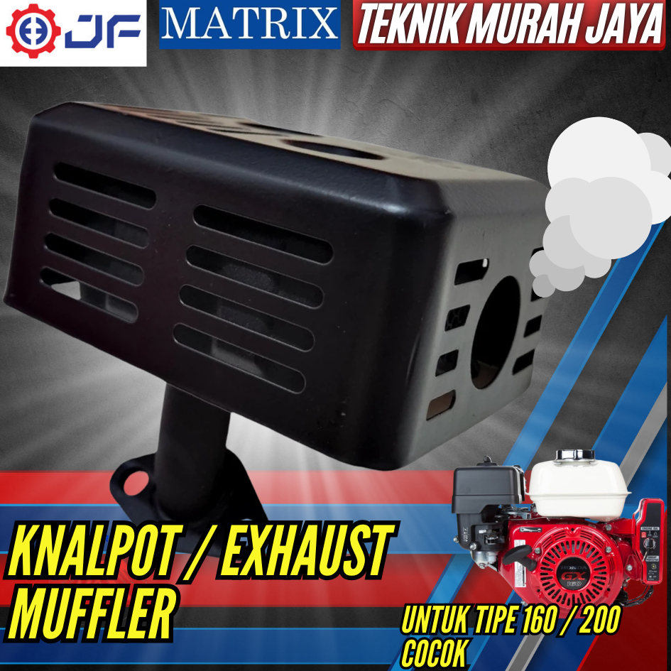 JF MATRIX Sparepart Knalpot Hitam Muffler Assy Silencer Peredam Suara Mesin GX160 GX200 Exhaust Pipe