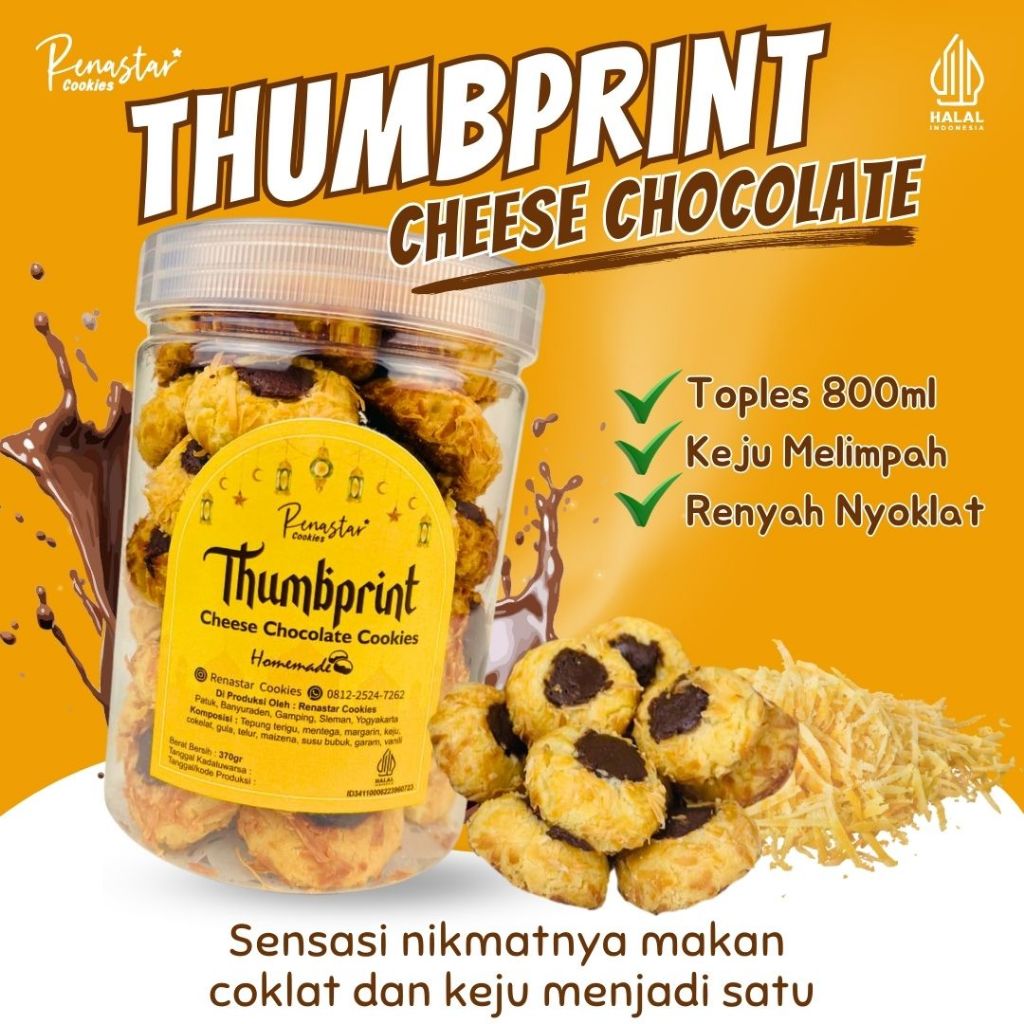 

Thumbprint Chocolate Cookies Toples 800ml - Kue Kering Lebaran Cokelat Keju