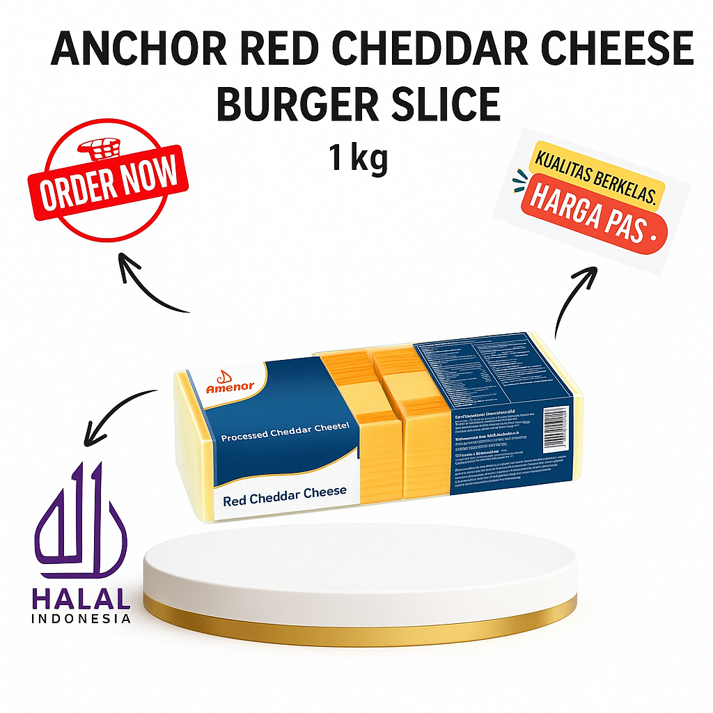 

ANCHOR RED CHEDDAR CHEESE BURGER SLICE 1 KG - KEJU LEMBARAN 84 SLICES PREMIUM