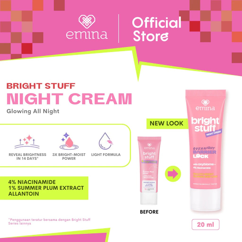 Beautyland Emina Bright Stuff Night Cream 20 Gr Pelembab Wajah Krim Malam
