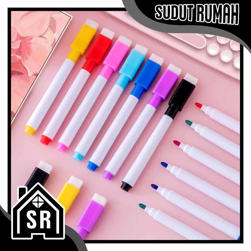 

SR Spidol Mini Magnet Papan Tulis White Board Dengan Penghapus / Sepidol Warna Warni Wipe And Clean Kecil S001