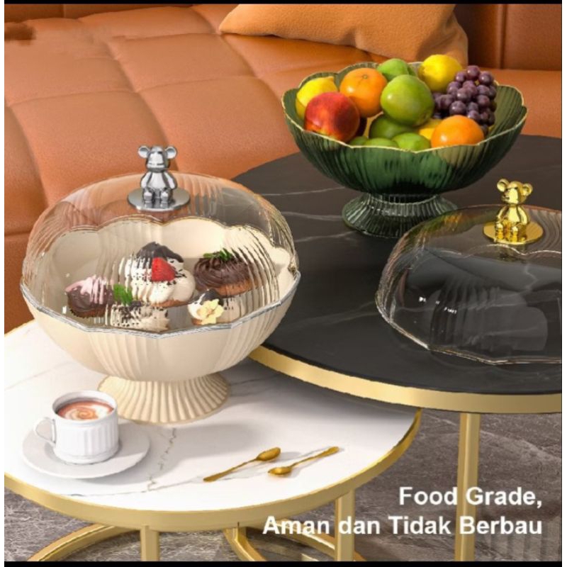 N5 GRANDSUKA TUDUNG SAJI BULAT PENUTUP MAKANAN TEMPAT BUAH ESTETIK WADAH SAJI PRASMANAN AKRILIK
