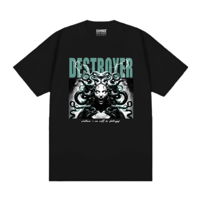 Kaos Distro DOMNIX "MEDUSA DESTROYER" Unisex - Kaos Hitam Grafis Medusa Aesthetic Urban Style
