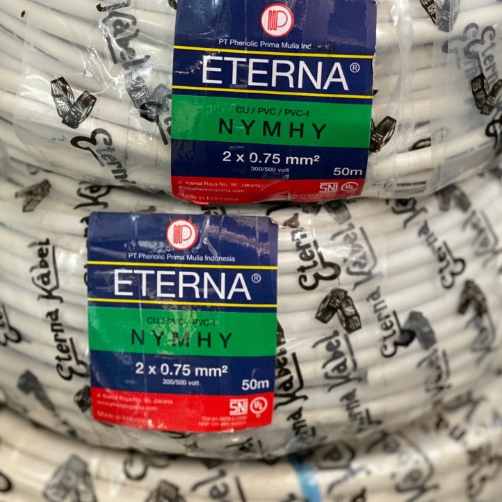 Kabel ETERNA NYMHY 2X0,75 mm Serabut Warna Putih / Kabel Serabut 2x0,75 Harga Permeter