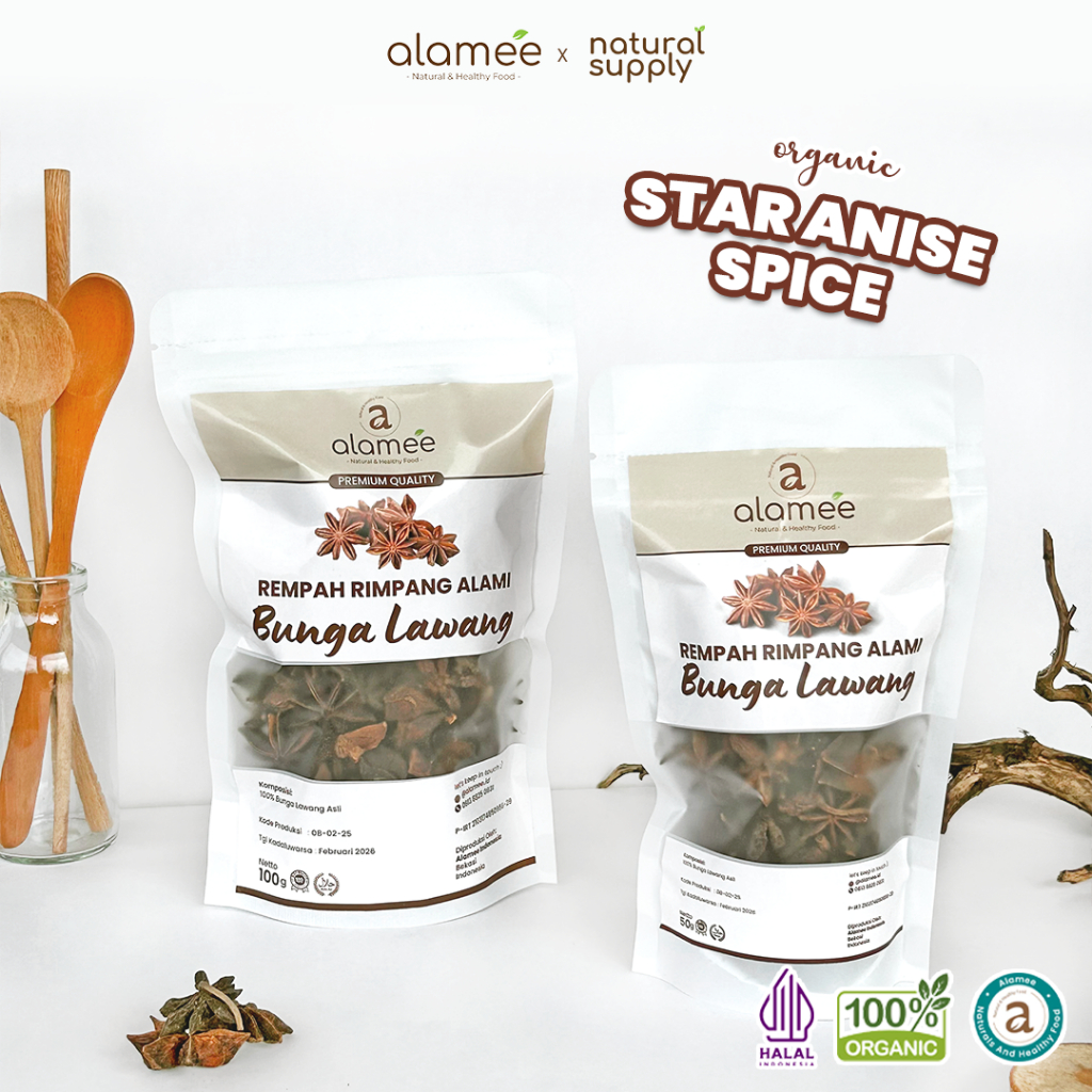 

ALAMEE Bunga Lawang Kering Pekak Star Anise Rempah Organik Alami Bumbu Seasoning Masakan Masak 100gr