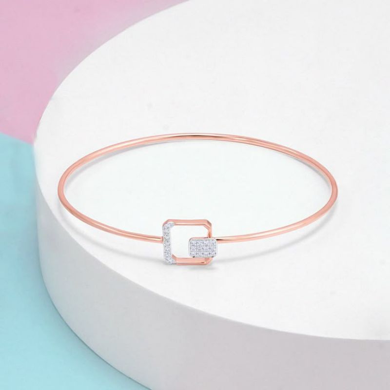 Gelang tangan emas wanita model bangle permata zircone putih