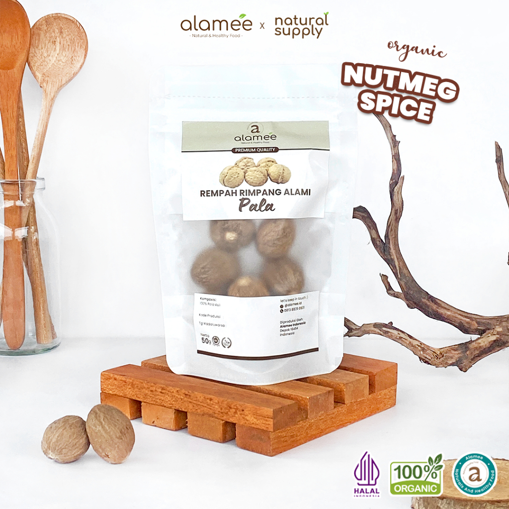 

ALAMEE Biji Pala Utuh Rempah Kering Nutmeg Whole Rimpang Organik Alami Bumbu Seasoning Masakan 50gr